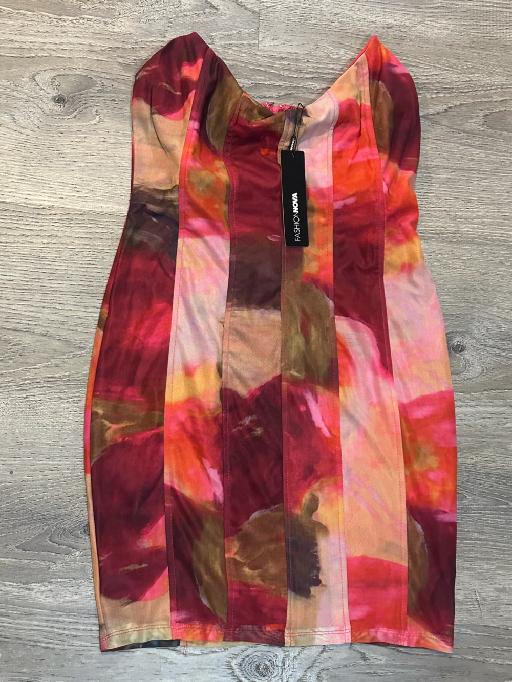 Fashion Nova Abstract Floral Print Strapless Mini Dress Stretchy Bodycon Size XL